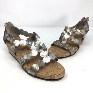 Vaneli Sandals Womens 9M Silver Metallic Cork Wedge Heel Gladiator Strap Boho